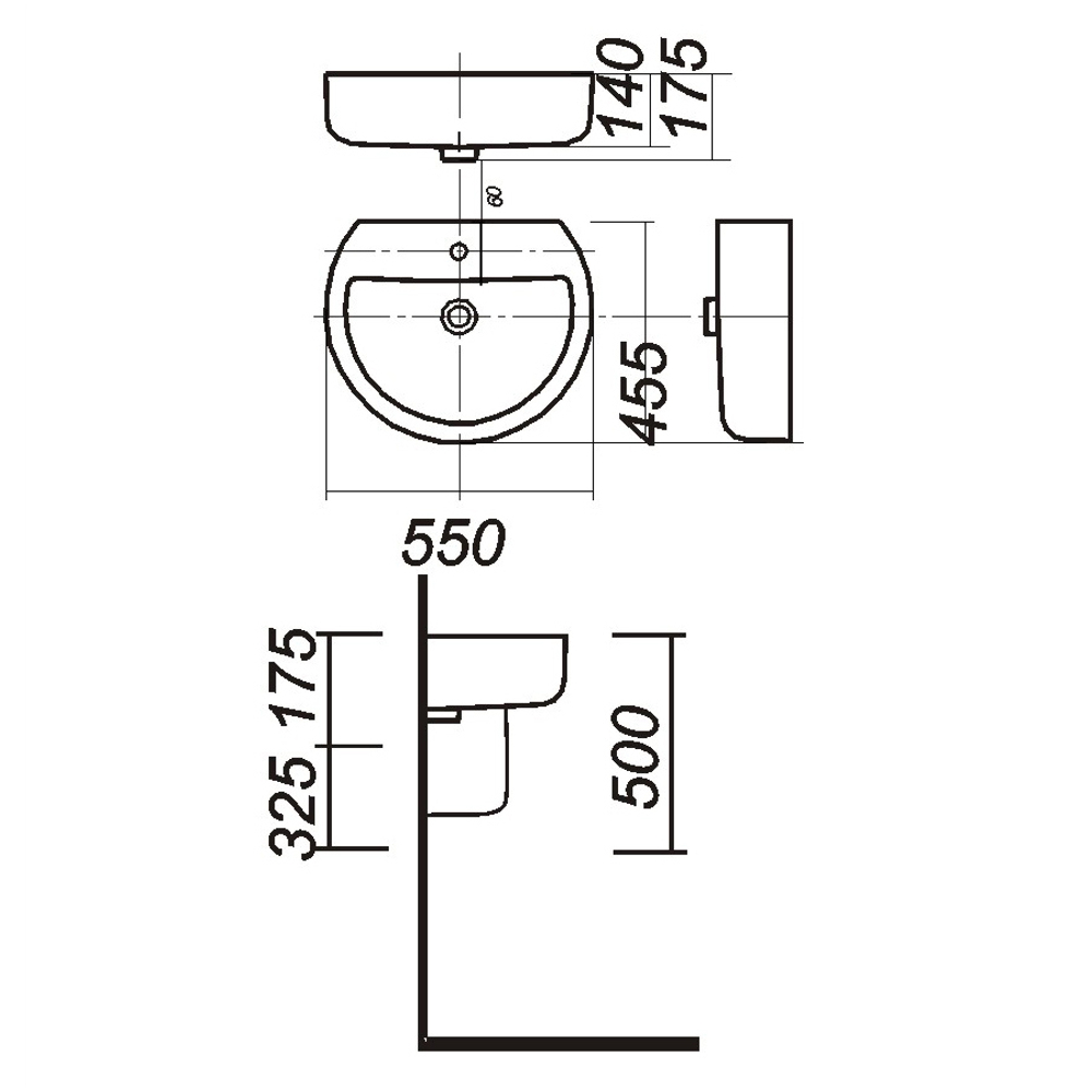 Умывальник-тюльпан "Best-55" с отв c полупьедесталом (Sanita Luxe)