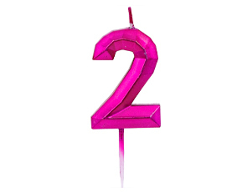 Свеча-цифра Диамант Маджента "2", 4,5 см