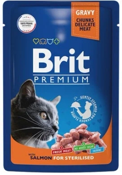 BRIT Premium Пауч для взрослых стерилизованных кошек с лососем в соусе 0,085 кг