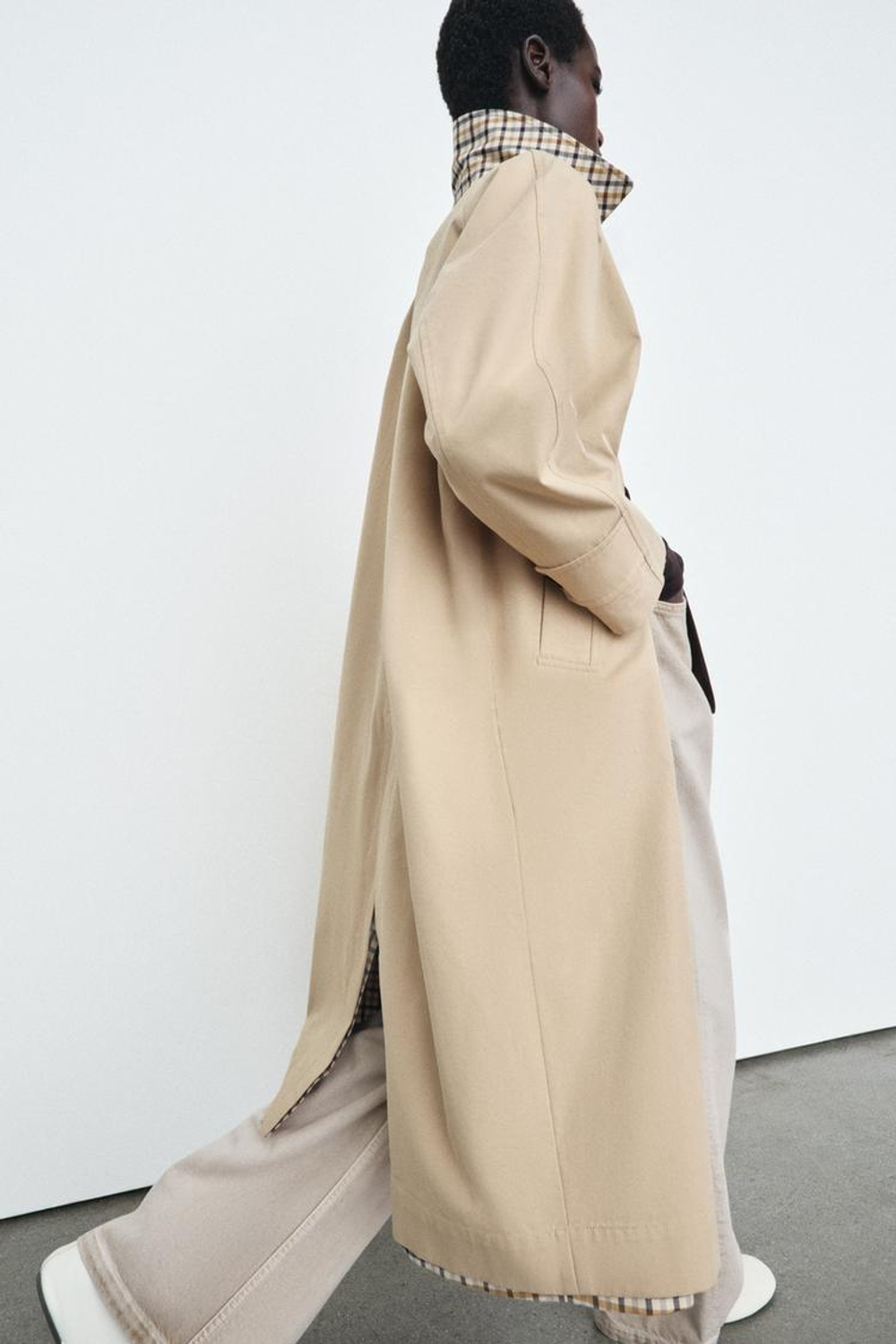 ZARA ДВУСТОРОННИЙ ТРЕНЧ В КЛЕТКУ — ZW COLLECTION, БЕЖЕВО-КОРИЧНЕВЫЙ