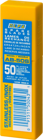 OLFA 9 мм, 50 шт, в пластиковом кейсе, сегментированные лезвия (OL-AB-50S)
