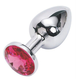 Серебряная металлическая анальная пробка с красным стразиком - 7,6 см. (Цвет: красный)