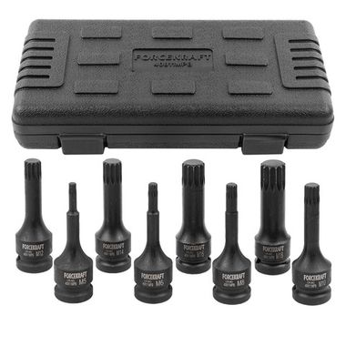 Набор головок-бит SPLINE ударных 8пр.,1/2''(M5, M6, M8, M10, M12, M14, M16, M18), в кейсе FORCEKRAFT FK-40811MPB