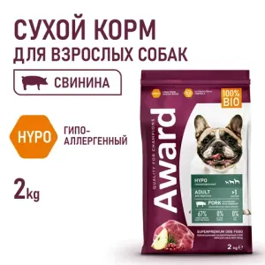 Сухой корм AWARD HYPO для взрослых собак всех пород со свининой с добавлением брусники, груши и розмарина