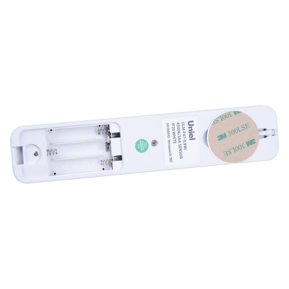 ULM-F47-0.9W-4500K-3AA SENSOR IP20 WHITE Светильник светодиодный для мебели с датчиком движения. Питание 3АА не в-к. 200x42x36.5мм. 150Lm. ТМ Uniel