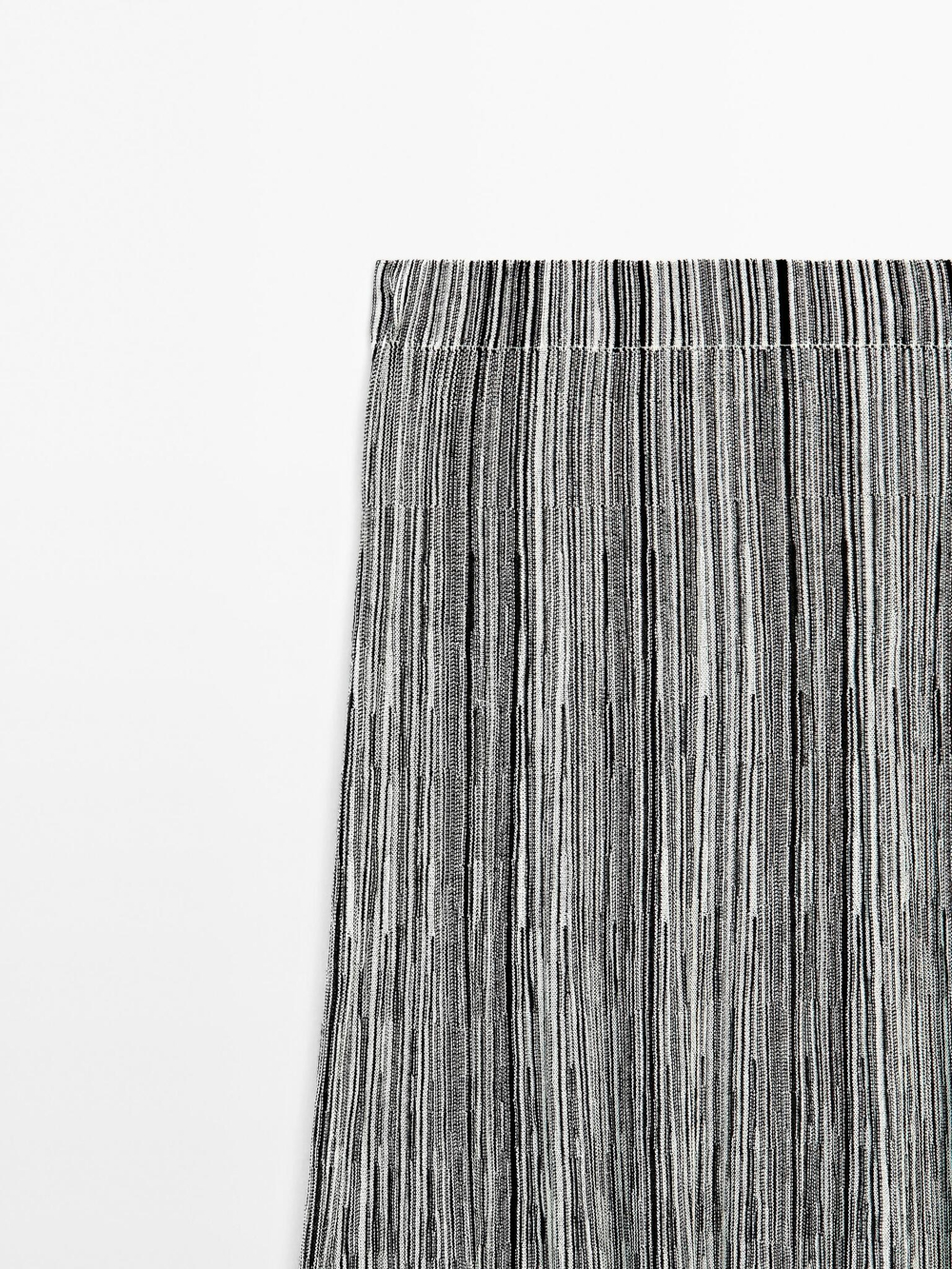 Massimo Dutti Длинная трикотажная юбка с полосатыми деталями, черный