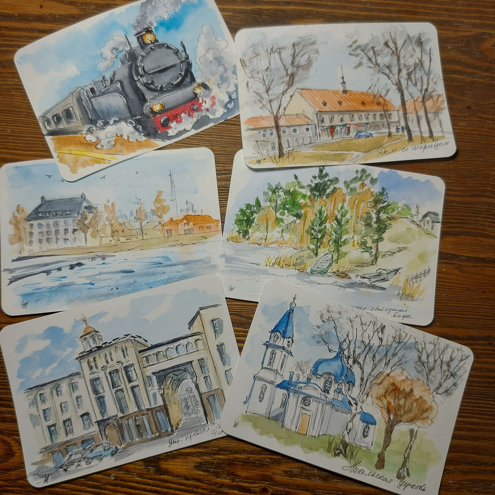 Картина акварельная авторская в паспарту 15х20 см на стену для интерьера "Управление церкви"