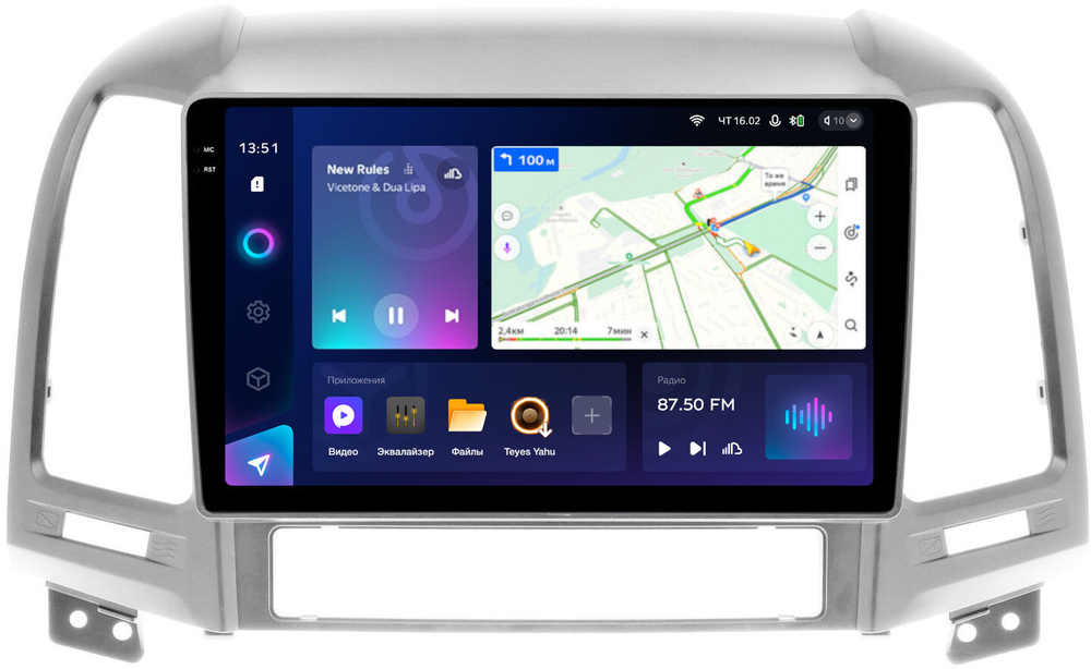 Магнитола для Hyundai Santa Fe 2 CM 2006-2012 (рамка серебро) - Teyes CC3-2K QLed Android 10, ТОП процессор, SIM-слот, CarPlay