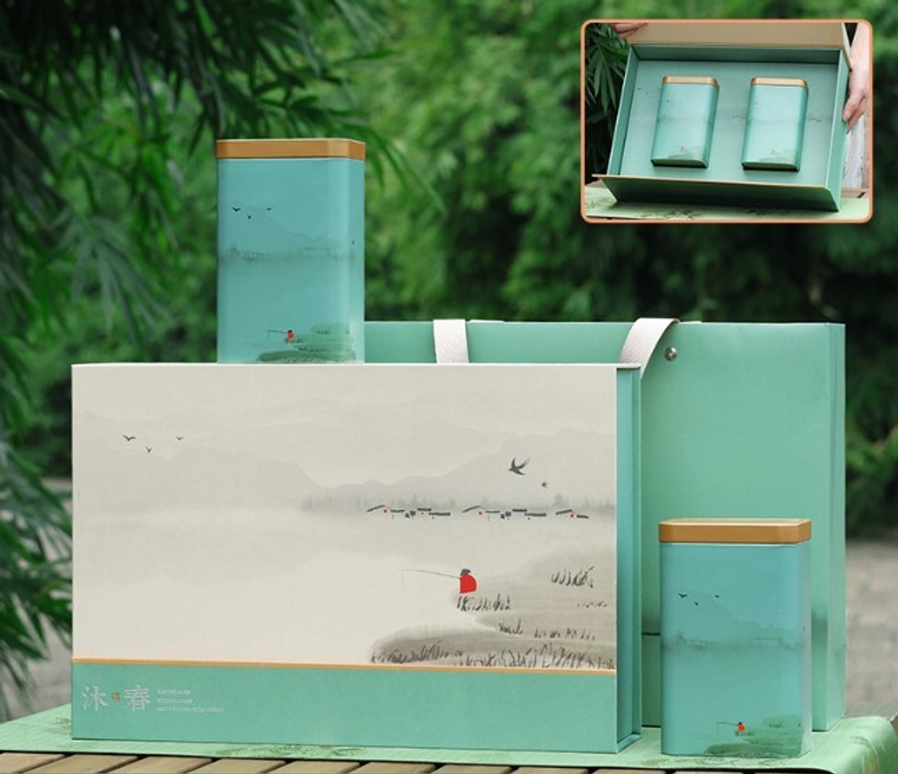 269129 Набор подарочный "Рыбак" 2 банки, размер 14*9*6см, коробка, сумка, карт/бумага/ жесть