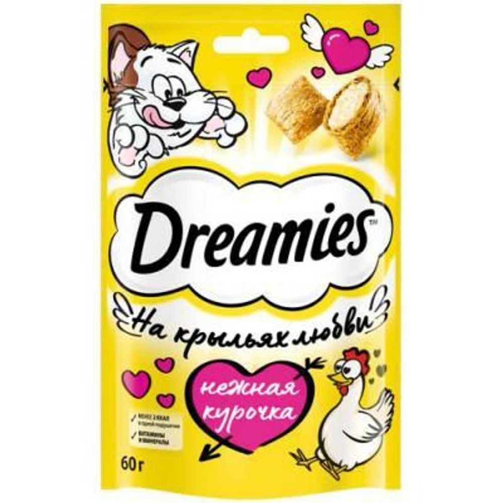 Лакомство Dreamies для кошек лакомые подушечки с курицей 60 г