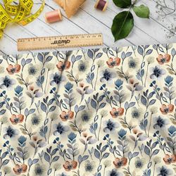 Ткань флис акварельные цветы на бежевом