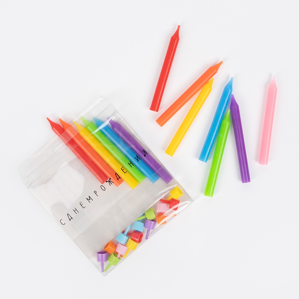 Свечи «С ДНЕМ РОЖДЕНИЯ» яркое ассорти 8 см, 12 шт.