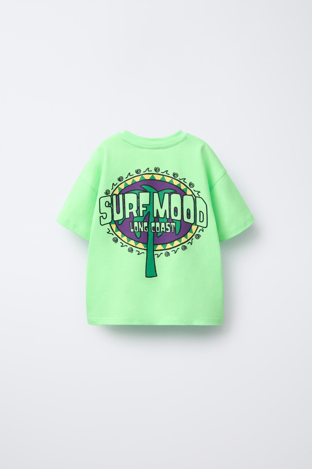 ZARA ФУТБОЛКА С ПРИНТОМ «ПАЛЬМЫ», НЕОНОВО-ЛАЙМОВЫЙ