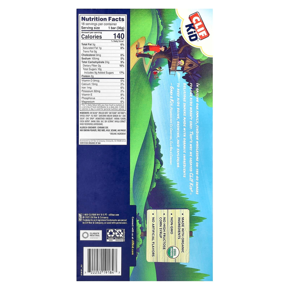 Clif Bar, Clif Kid, Z Bar, органические батончики, со вкусом шоколадного печенья, 18 батончиков, 36 г (1,27 унции) каждый