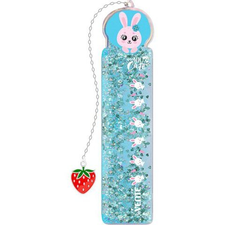 Линейка 15 см ,"100% Cute. Rabbit" ПВХ с рисунком и с блестками, с подвесом.