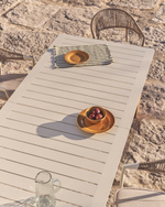 Раздвижной уличный стол Livorno из бежевого алюминия с ножками под дерево, 233(350) x 100 см