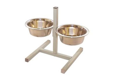 Кормушка металлическая с телескопической регулировкой высоты до 20см, 2 миски 0,35л, 14см