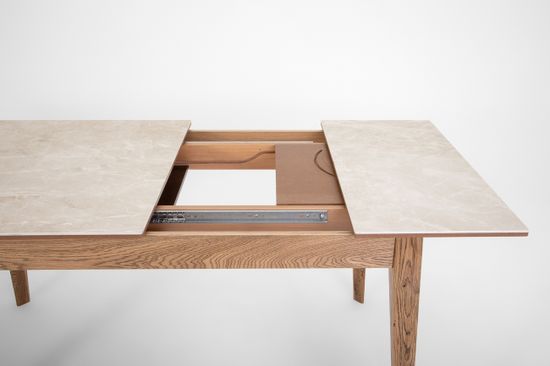 Стол Франк (дуб/нога светлый дуб с чёрной патиной/столешница керамика жемчуг)