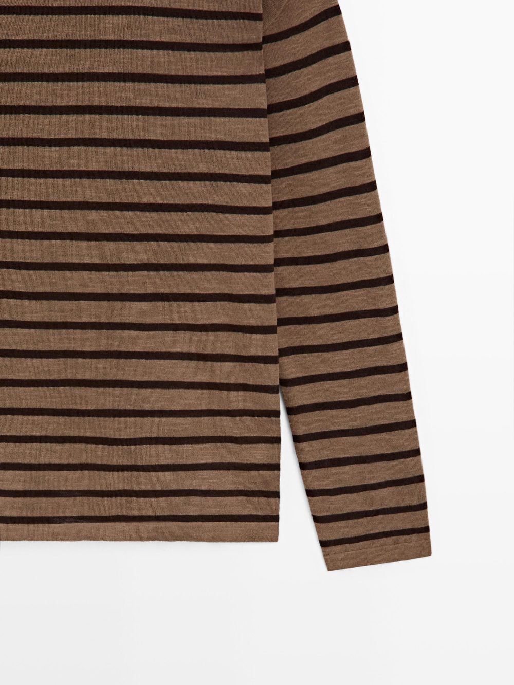 Massimo Dutti Футболка из смесового хлопка в полоску с длинными рукавами, светло-коричневый