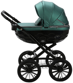 Детская коляска Adamex Chantal Retro Deluxe 2 в 1 C105A (ИЗУМРДНАЯ 100% КОЖА-ХРОМ МОЛНИИ)