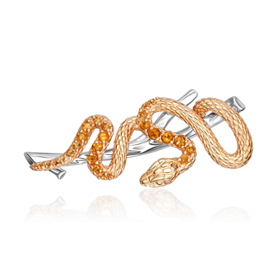 Брошь «Змея» из комбинированного золота с цитринами