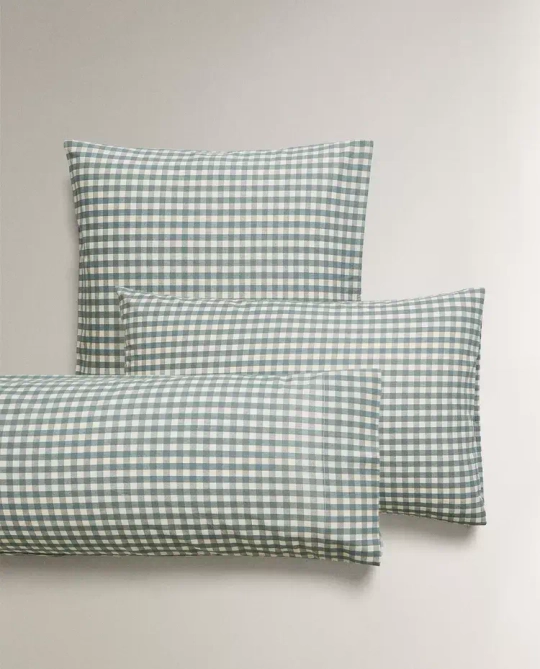 ZARA HOME НАВОЛОЧКА ИЗ ХЛОПКА В КЛЕТКУ, СИНИЙ