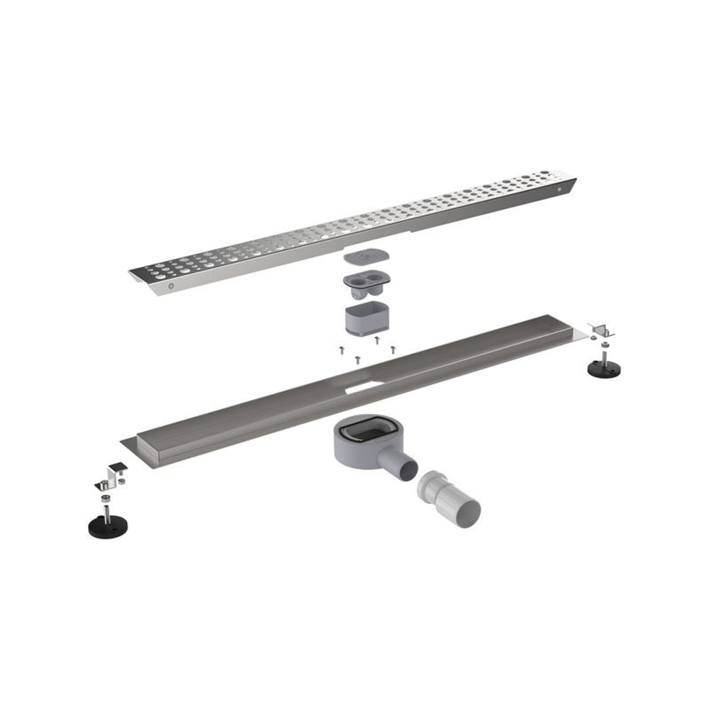 Трап линейный 800 мм с сухим затвором, решетка из нержавеющей стали d=40/50 мм Aquant