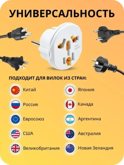 Универсальный сетевой адаптер для розетки Китай, Япония, Европа / Переходник с китайской вилки на российскую