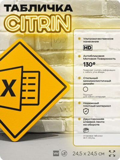 Табличка декоративная "Exel, Эксель" на дверь и стену, для офиса, информационная, декоративный знак, 24,5х24,5 см, пластиковая, Айдентика Технолоджи