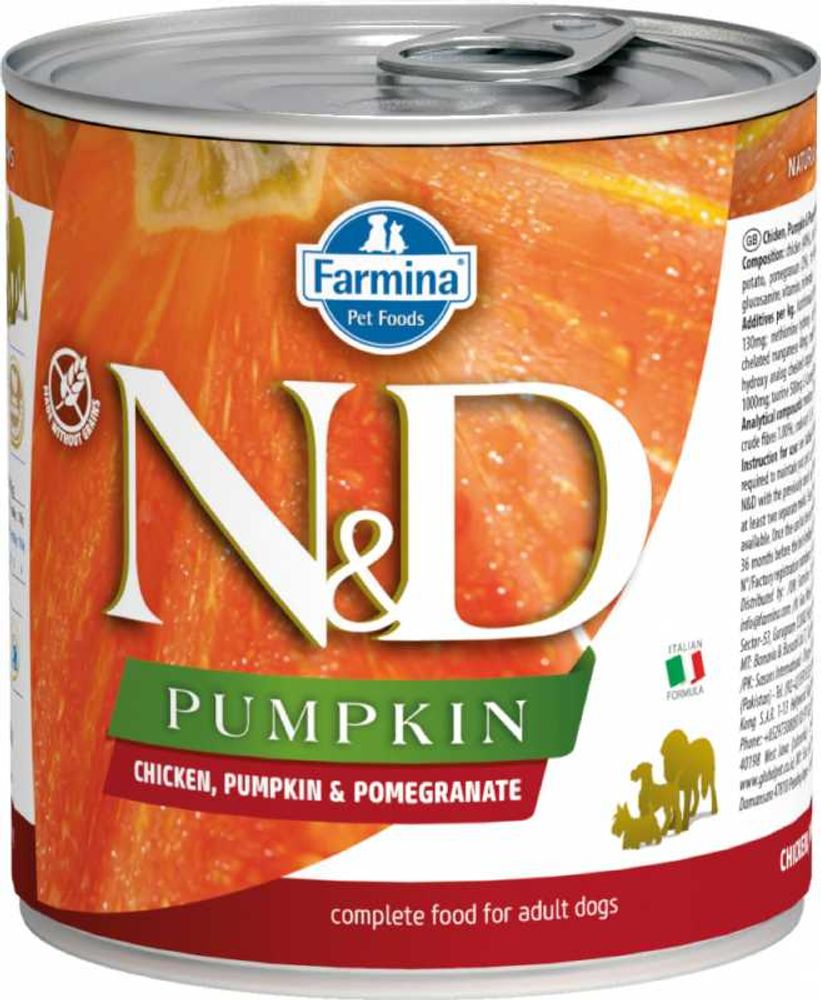 + Консервы FARMINA N&amp;D Pumpkin для взрослых собак всех пород, курица с тыквой и гранатом, Adult Chicken, Pumpkin&amp;Pomegranate - 285 гр