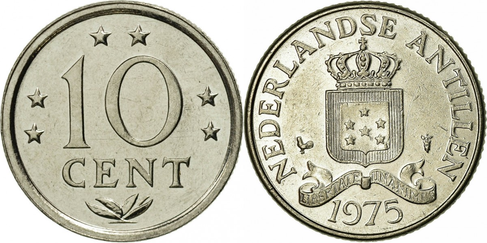 Нидерландские Антильские острова 10 центов, 1970 - 1985 Герб XF