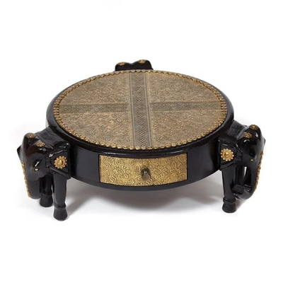 Столик Secret De Maison 3 SLONA ( mod. ND-005) дерево манго/латунная чеканка, д. 48хВ 19 см