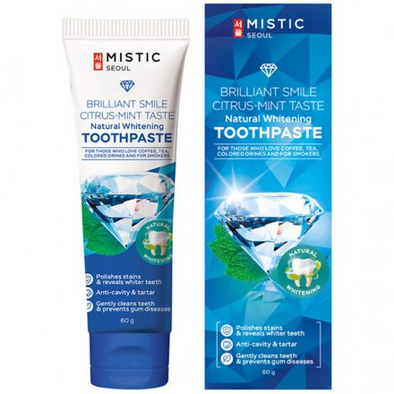 MISTIC Natural Whitening Toothpaste BRILLIANT SMILE CITRUS-MINT TASTE (14+) Натуральная отбеливающая зубная паста BRILLIANT SMILE со вкусом цитрусовой мяты (14+) 60г