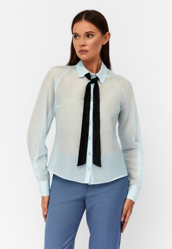 Блуза Ornella из итальянского батиста с шелком голубая