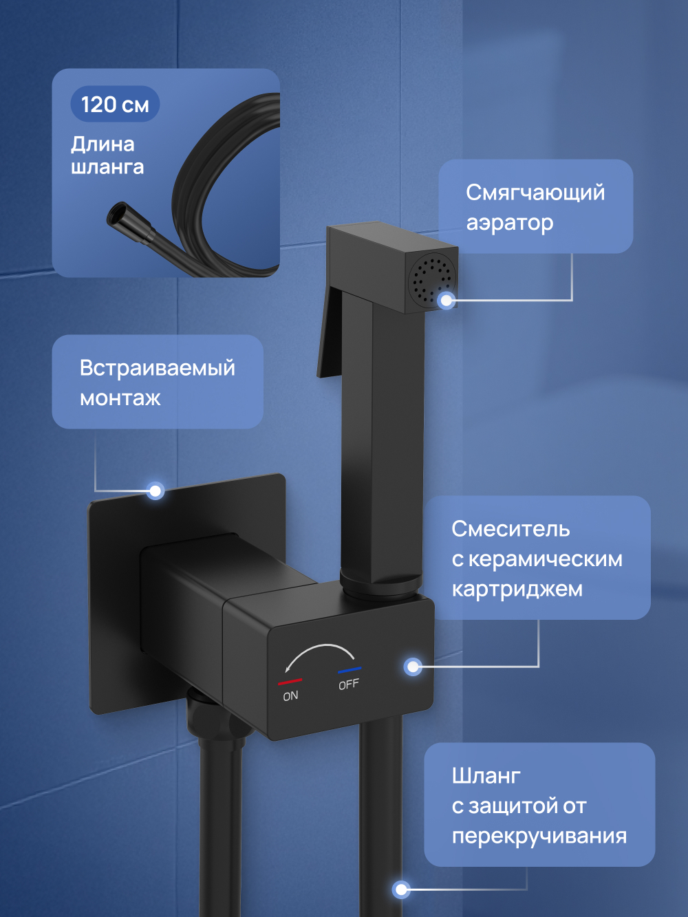 Гигиенический душ STWORKI Карлстад S35151BK со смесителем, С ВНУТРЕННЕЙ ЧАСТЬЮ, матовый черный
