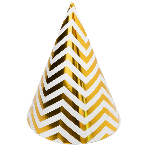 Колпаки, Зигзаги, Белый/Золото, металлик, 16 см 1 шт