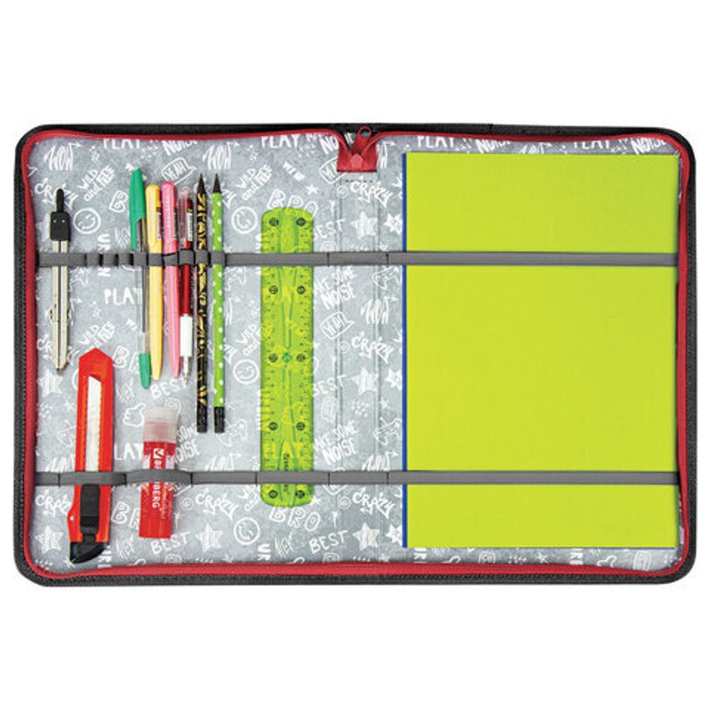 Папка для труда на молнии BRAUBERG А4 с ручкой, 1 отделение, органайзер, "Black football", 270992