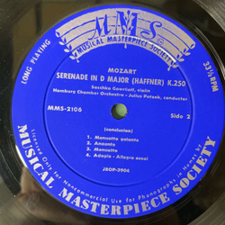 Винтажная виниловая пластинка LP Mozart Моцарт, Serenade In D Dur (Haffner) K.250 (Германия 1958)