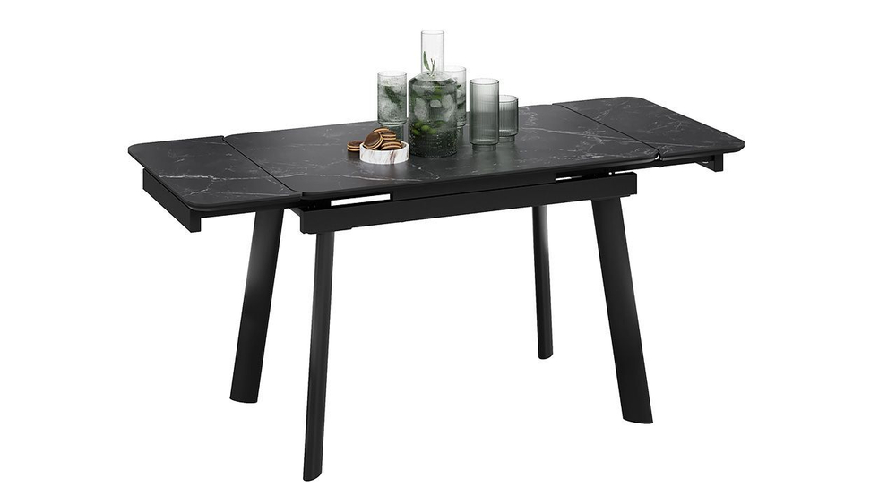 Стол кухонный обеденный раздвижной Черный муар/Керамика матовая черный мрамор 110(169)х70х77 см