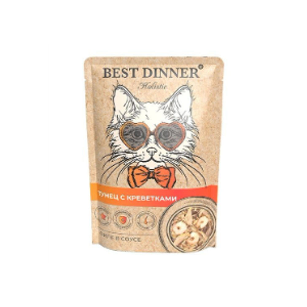 Влажный корм для кошек Best Dinner Holistic тунец с креветками в соусе 0,070кг