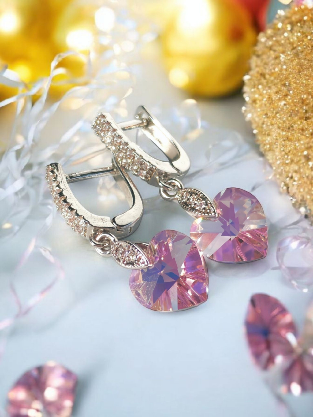 Серьги-сердечки с кристаллами Сваровски