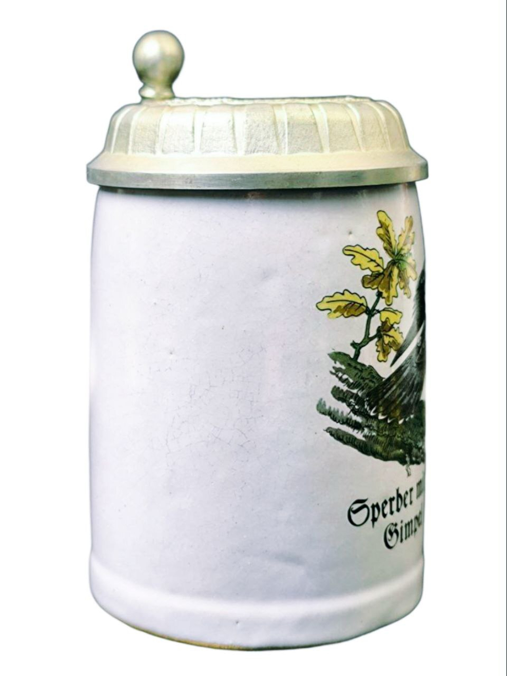 Кружка пивная "Ястреб - тетеревятник со снегирем" Германия