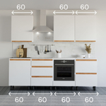 Кухня Валенсия 240 см со столешницей (7 модулей) / белый ЛДСП, массив дуба