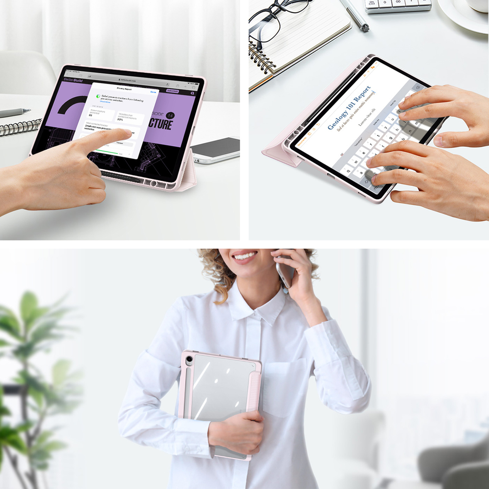 Чехол книжка розового цвета для планшета Samsung Tab S10 Lite, Tab S10 FE, Tab S9, Tab S9 FE, серия Toby Series Case от Dux Ducis