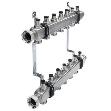 Коллектор TECE 1"x3/4" 12 контуров с запорными вентилями в сборе из нерж.стали, квадр.сечения 712550