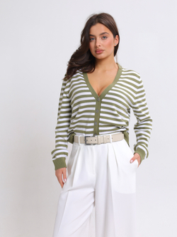 Кардиган в полоску с V-вырезом