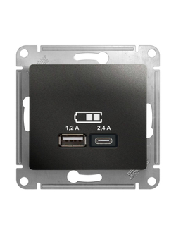 Розетка USB Glossa тип A+C 5В/2.4А 2х5В/1.2А механизм антрацит SE GSL000739