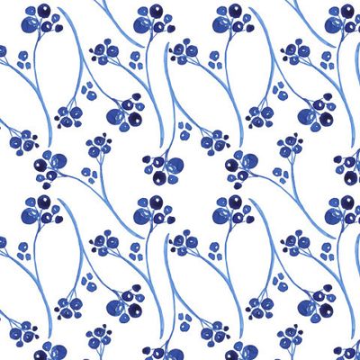 Синий узор из ботанических элементов на белом фоне