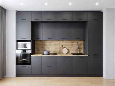 Кухонный гарнитур Антрацит (графит) 3400 мм столешница 38 мм, ЛДСП, прямая просторная кухня для большой гостиной, студии и семьи