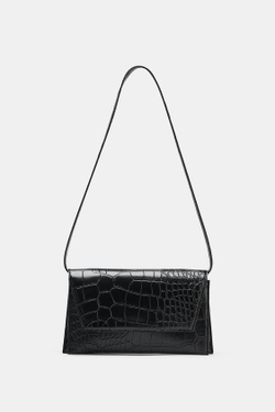 ZARA СУМКА С РЕЛЬЕФНЫМ УЗОРОМ И КЛАПАНОМ, ЧЕРНЫЙ